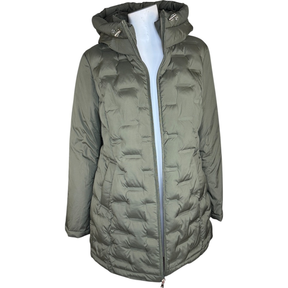 Susan Graver Heat Press Mixed Media Jacket with Hood Olive X-Small NWT - Picture 2 of 15